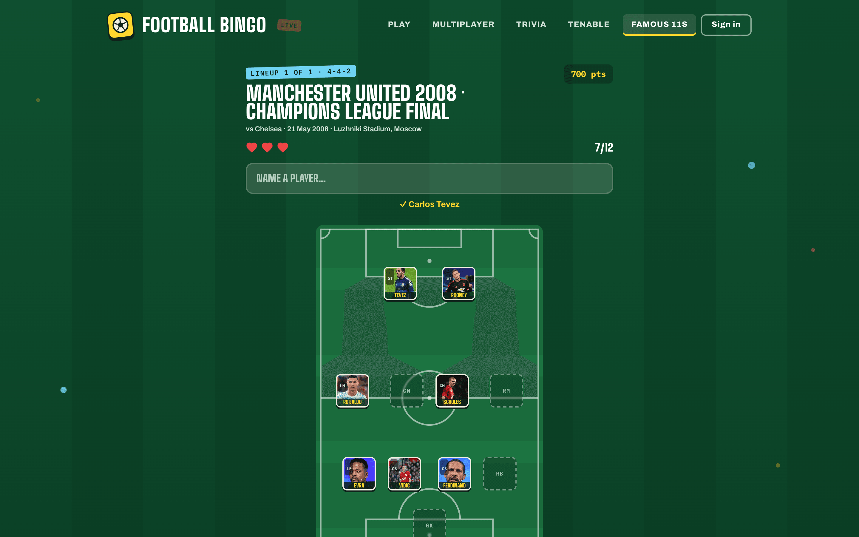 Football Bingo - famous 11s