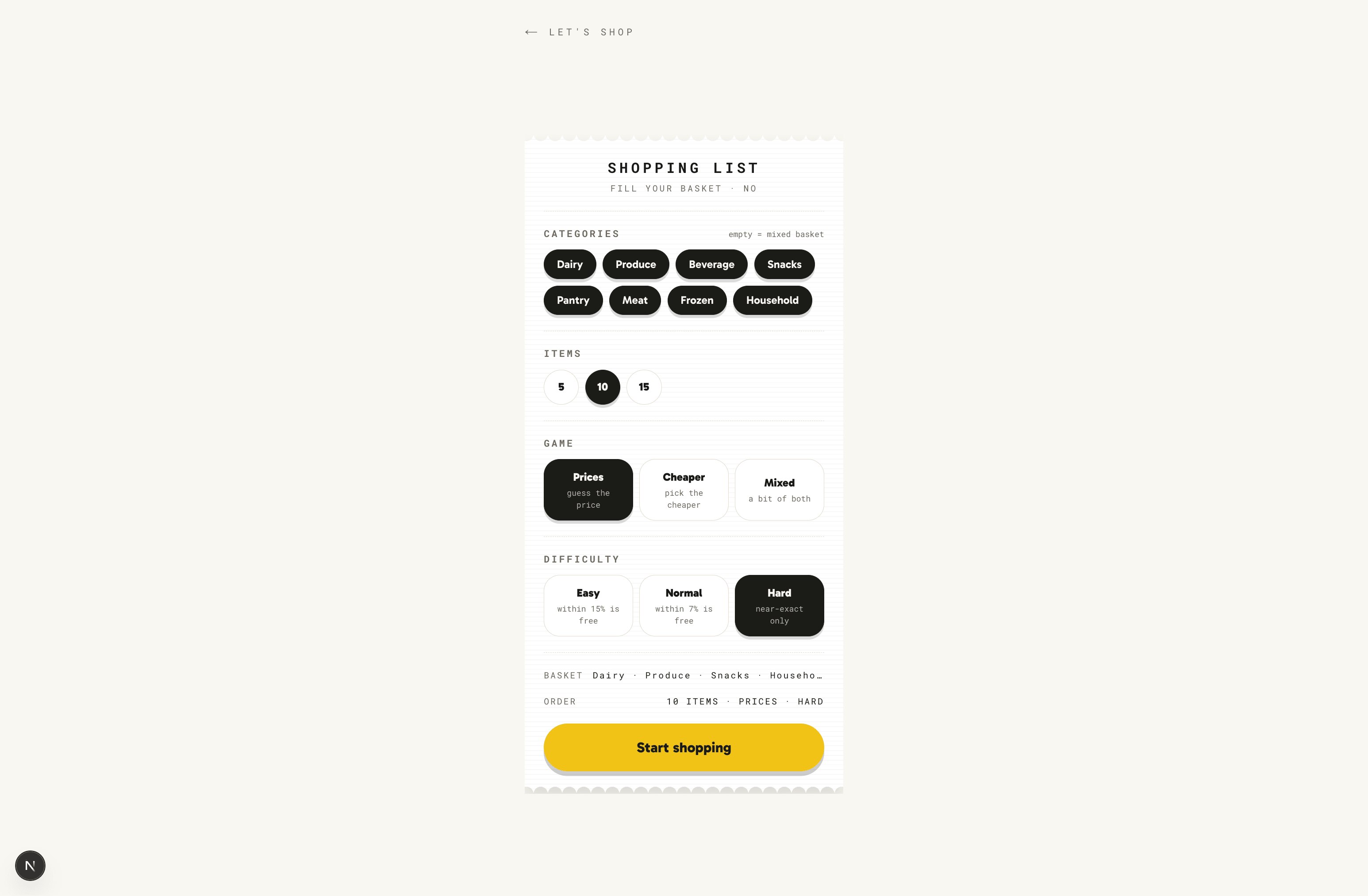 Let's Shop - oppsett
