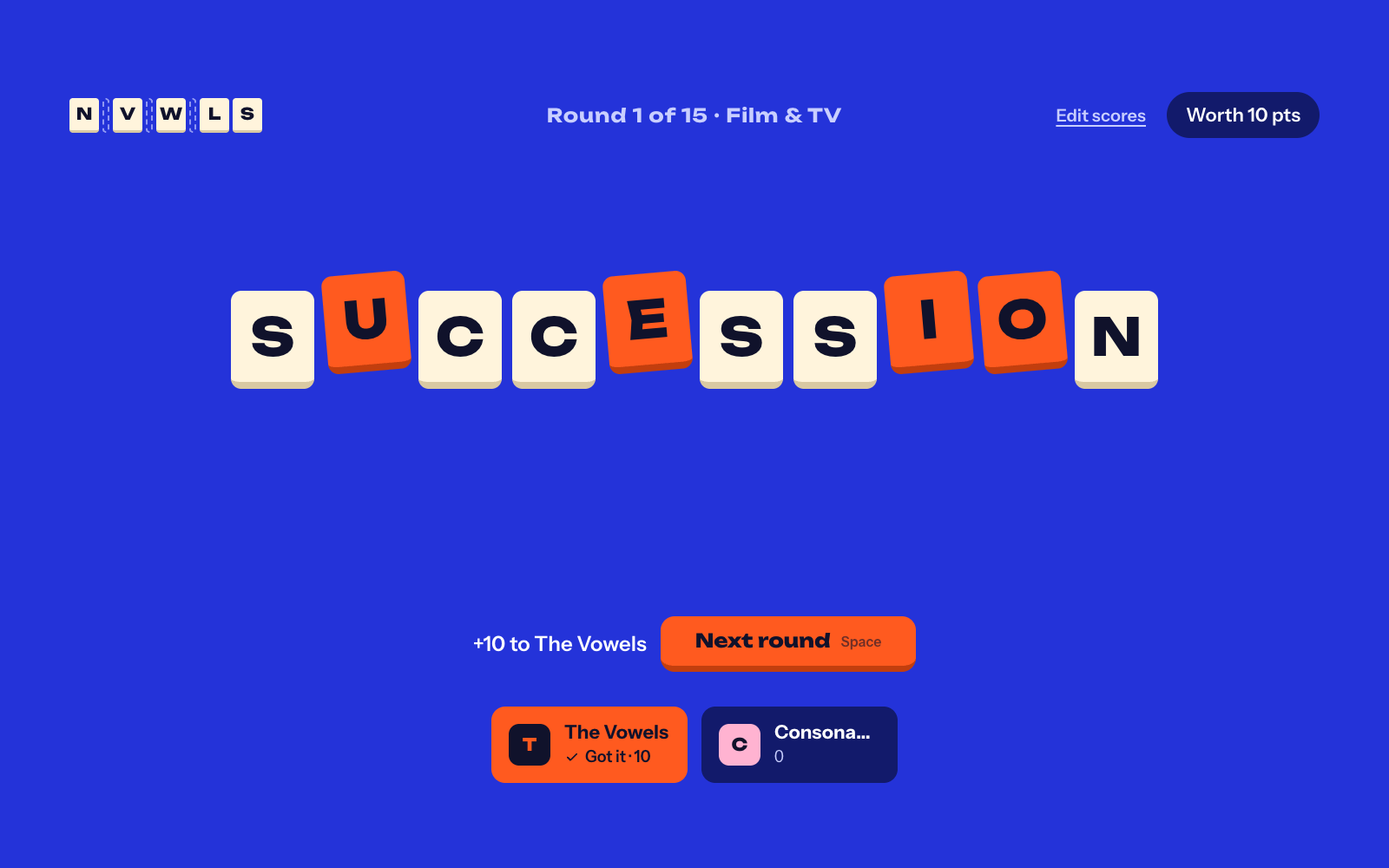 NVWLS - one screen: answer and scores